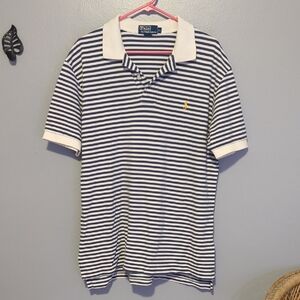Vintage Y2K Polo By Ralph Lauren Navy and White Striped Collared Polo Logo XL